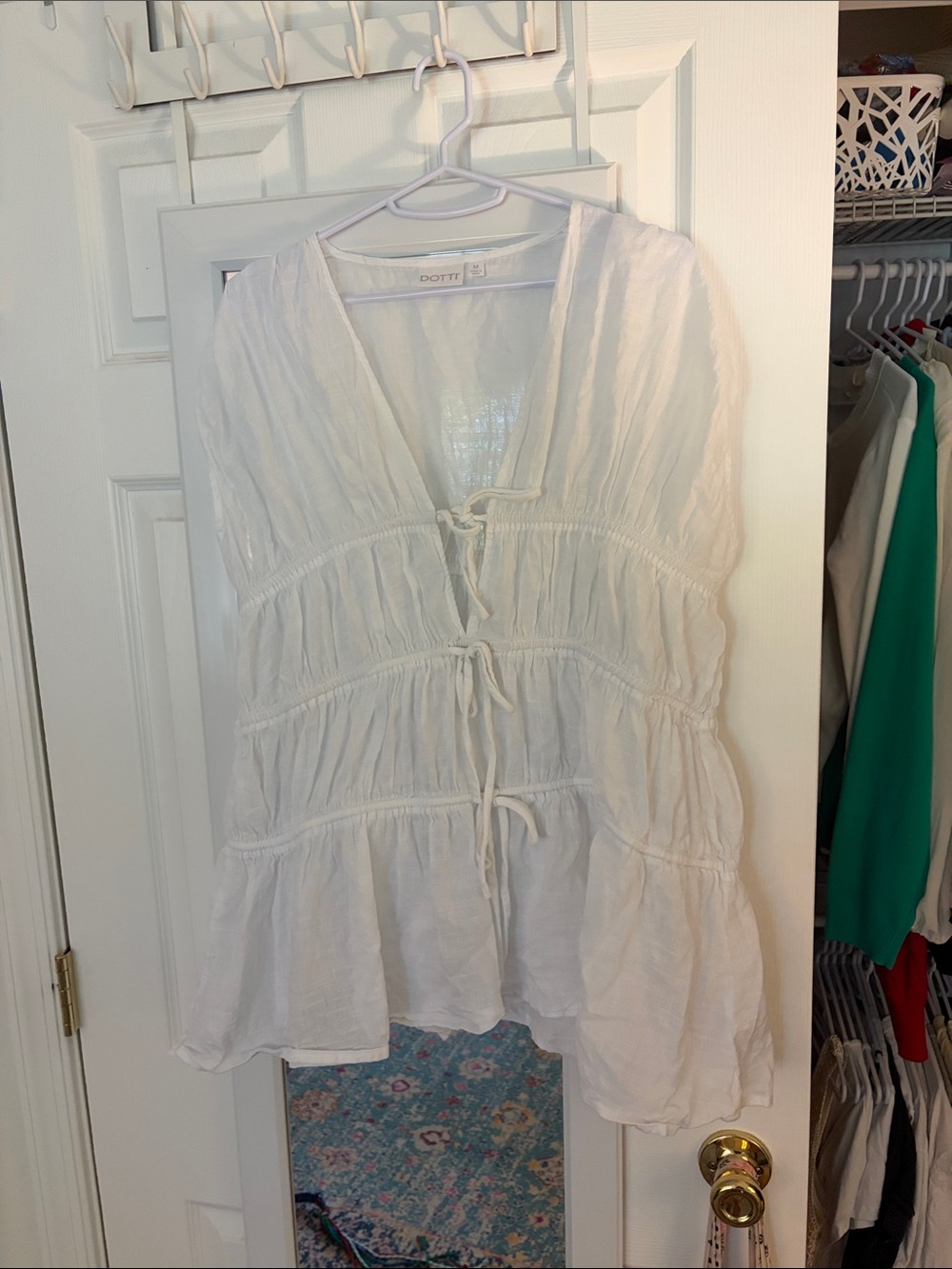 White Tie-Front Tiered Swim Coverup